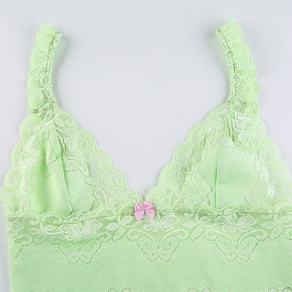 Navel-Butterfly Lace See-Through Camisole Women