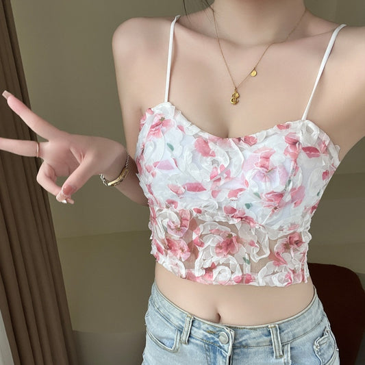 Floral Strap Lace Tube Top Breathable Push Up